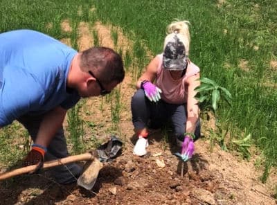 Justin and Kelli working on a volunteer gardening project